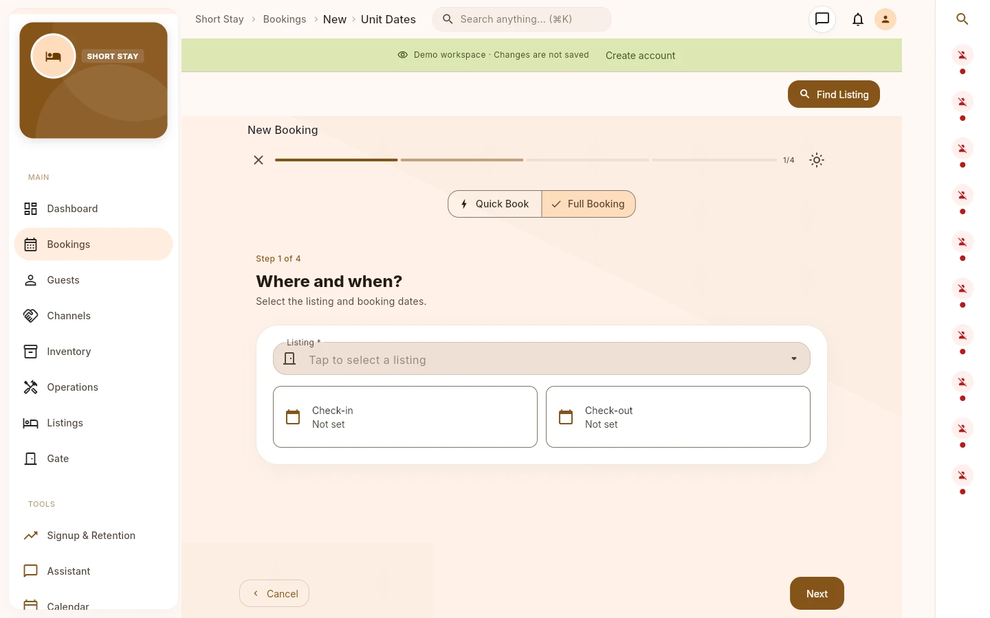 Actual TallyDue short-stay booking calendar and guest arrival form.